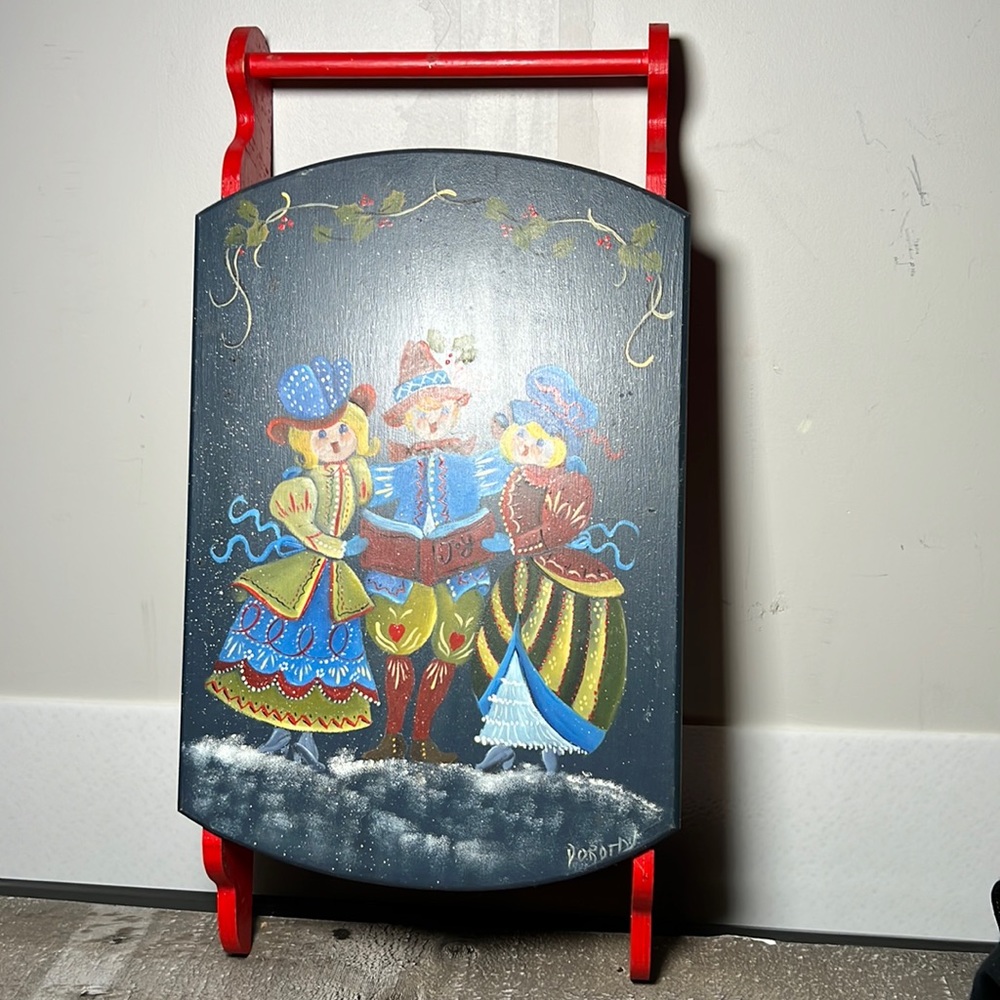 Vintage Hand Painted Christmas Carolers Decorative Sled - Picture 1 of 5